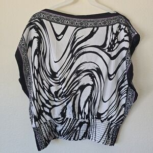 Chime Y2k Blouse Top Women's XL Handkerchief Oversized‎ Box Satin Smocked Waist